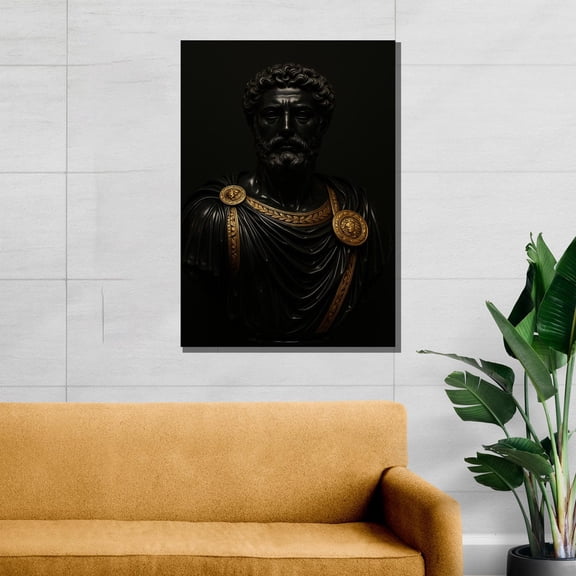 Velto Power In Stillness – Roman Emperor Bust Canvas, Dark Classical Art, Gift For History And Sculpture Lovers Canvas, 12x18 0.75-Inch Pine Wood Frame
