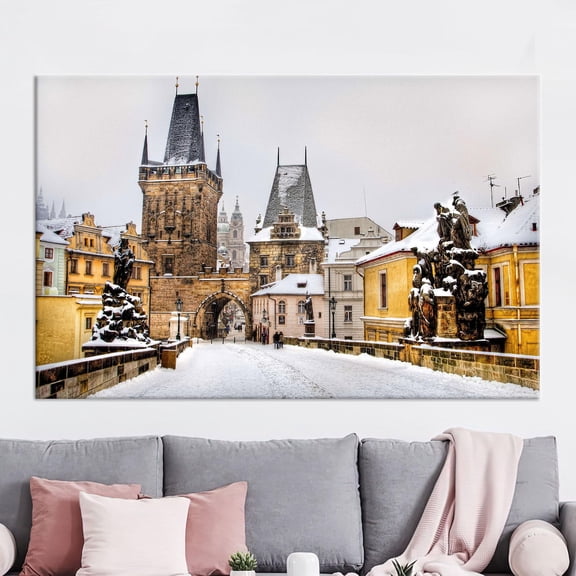 Velto Prague Canvas, Prague Bridge Canvas Decor City Landscape Canvas Print, View Canvas Print, Office Wall Decor, Canvas, 12x16 UNFRAMED