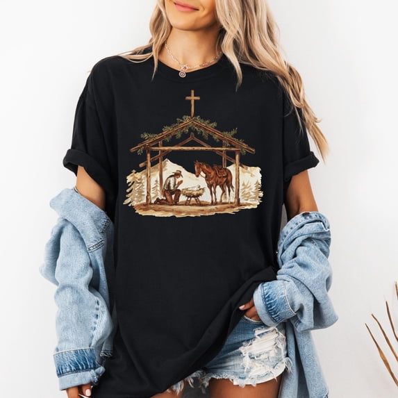 Velto Praying Cowboy at Manger - Western Happy Holiday () All Size S-5XL