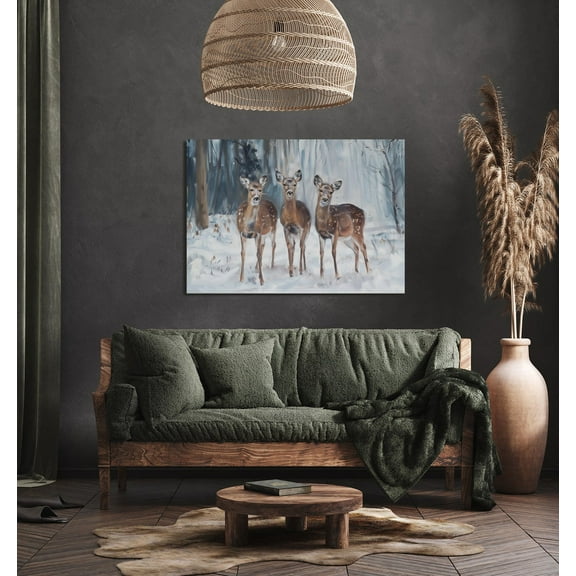 Velto Precious Deer Winter Landscape, Snowy Deer Art Print, Winter Wall Decor, Canvas, 8x10 0.75-Inch Pine Wood Frame