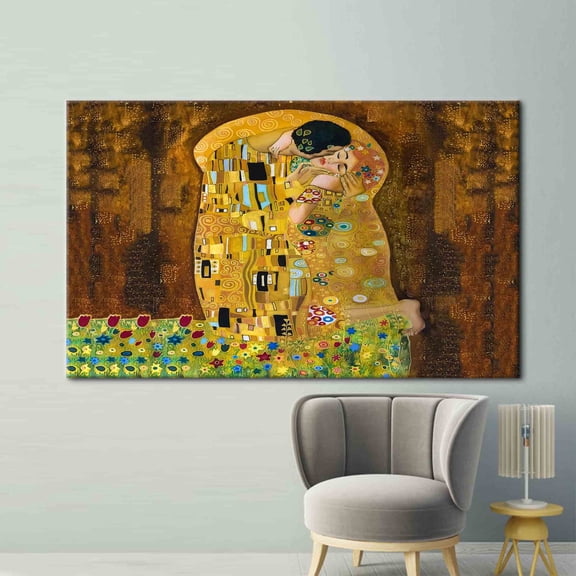 Velto Print, Couple Wall Decor, The Embrace Woman, Gustav Klimt, Austrian Symbolist Art Canvas, 12x18 UNFRAMED