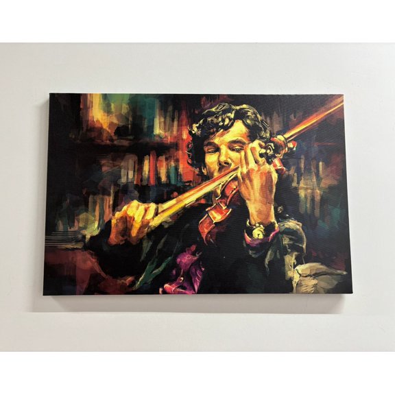 Velto Print, Men Violins Art, Sherlock Holmes Canvas, Violinist Art, Music Artwork, Music Room Canvas Art Canvas, 8x12 0.75-Inch Pine Wood Frame