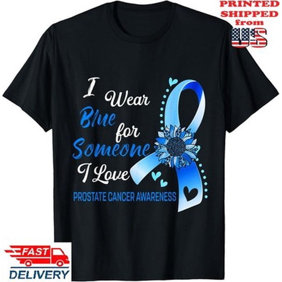 Velto Prostate Cancer Awareness I Wear Blue Sunflower Ribbon T-Shirt, Unisex Tee All Size S-5XL
