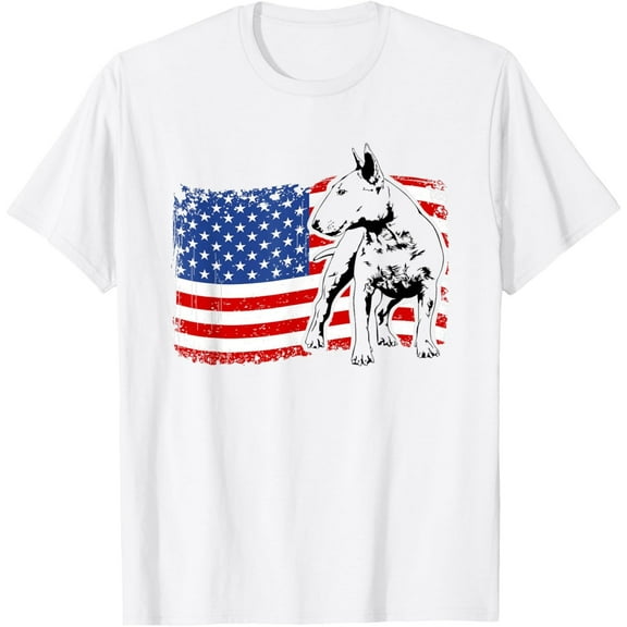 Velto Proud English Bull Terrier American Flag patriotic dog T-Shirt All Size S-5XL