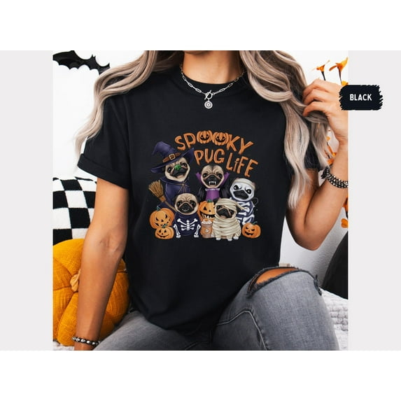 Velto Pug dog happy holiday Shirt Pumpkin TShirt Spooky pug dog T Shirt Pug dog Mom gift pug Lover gift Spooky pugs tee Pug owner All Size S-5XL