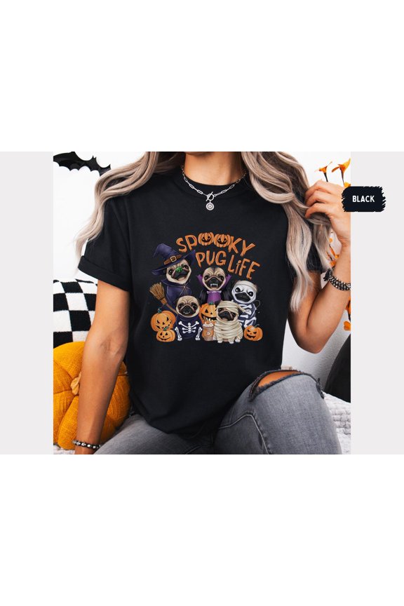 Pug dog happy holiday Shirt Pumpkin TShirt Spooky pug dog T Shirt Pug dog Mom gift pug Lover gift Spooky pugs tee Pug owner All Size S-5XL