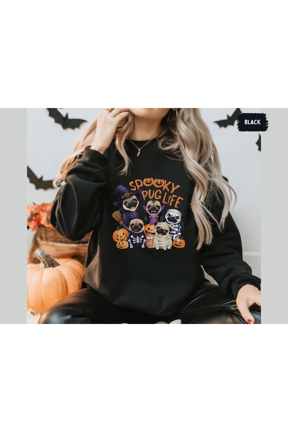 Pug dog happy holiday Sweatshirt, Pumpkin Sweater, Spooky Pug dog Sweat Pug dog Mom gift Pug Lover Shirt Pug owner gifts scary pug sweat All Size S-5XL