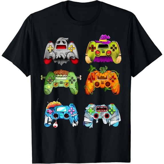 Velto Pumpkin Witch Gaming Controllers Zombie Boys T-Shirt All Size S-5XL