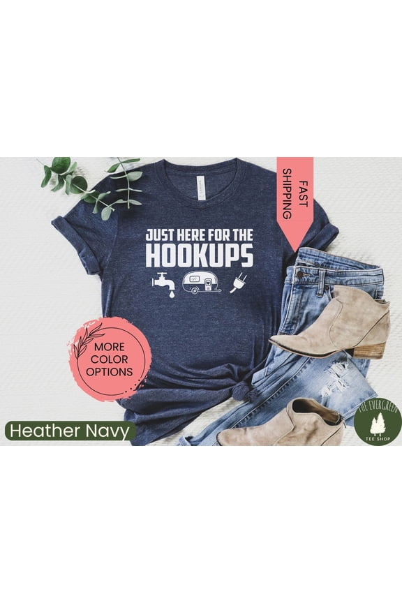 RV Camping Hookups T-shirt, Outdoor Adventure Graphic Apparel, Travel Inspired Outfit, Fun Vacation Gift Clothing for Campers, Full Size S-5XL