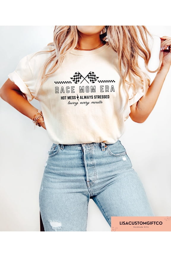 Racing Mom Era T-Shirt Sporty Graphic Tee for Mother’s Day and Race Season Outfits, Full Size S-5XL