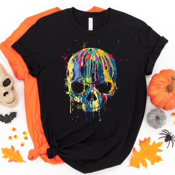 Velto Rainbows Skulls Shirt, Spooky T-Shirt,Skulls Shirt,Goth Shirt,Skeleton T-Shirt,Skulls Clothing,Trendy Shirt For Women, Melting Skull T-Shirt All Size S-5XL