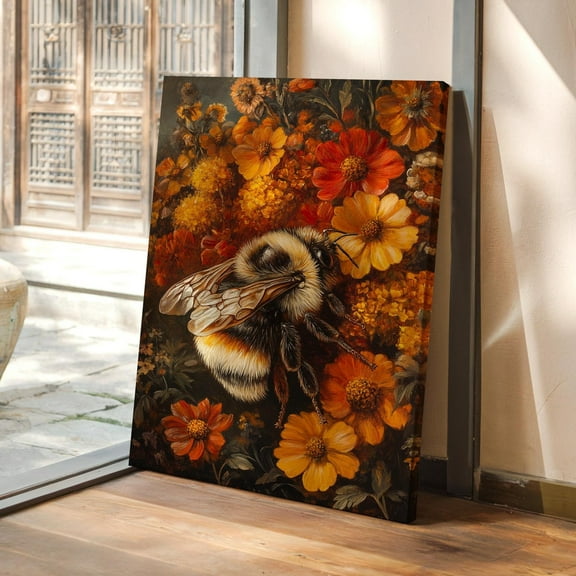 Velto Realistic Bumblebee Canvas Art | Vibrant Wildflowers And Bee | Nature-Inspired Wall Decor For Home | Pollinator Artwork Canvas, 8x10 UNFRAMED