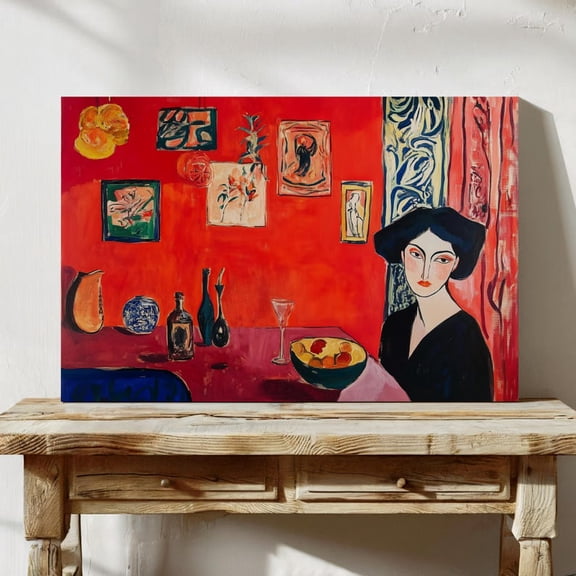 Velto Red Abstract Wall Canvas, Vintage Mid Century Art, Minimalist Living Room or Gallery Decor, SIZE 8x10 INCLUDE Pine Wood Frame 1.25-Inch