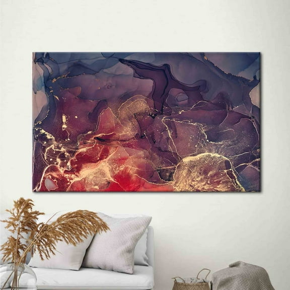 Velto Red And Purple Marble, Marble Art, Contemporary Red Marble Canvas, Marble Art Canvas, 12x16 0.75-Inch Pine Wood Frame
