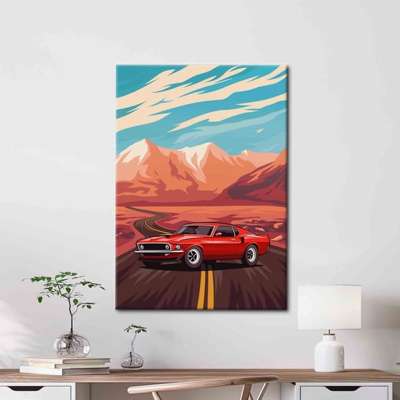 Velto Red Car Canvas, American Printed, Classic Car Wall Art, American Muscle Wall Decor, Retro American Muscle Car Art, Red Car Canvas, 8x10 UNFRAMED
