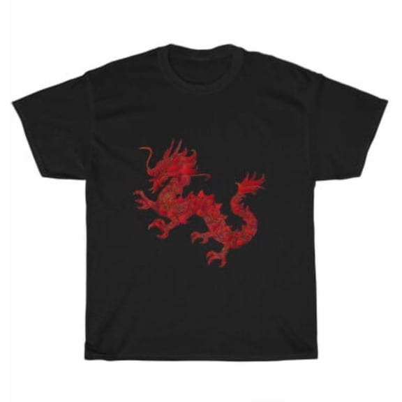 Velto Red Chinese Firedrake Dragon Flying Lizard Fictional Animal Print Art T-Shirt All Size S-5XL