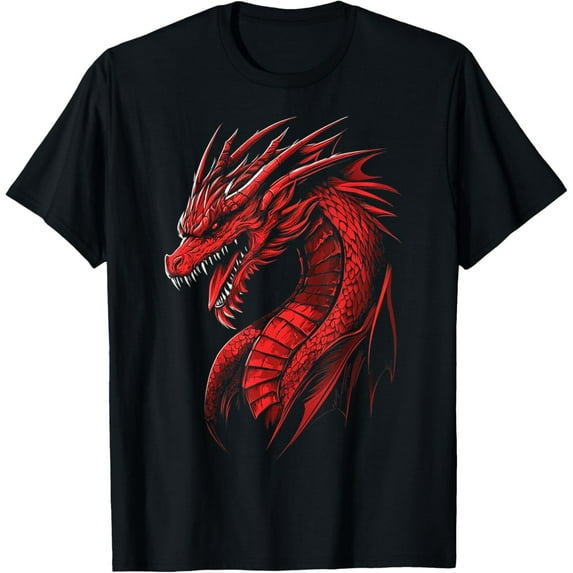 Velto Red Dragon Motif Mythical Art Red Dragon T-Shirt All Size S-5XL