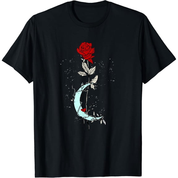 Velto Red Rose Flower Moon Magical Gothic Goth Witch Enchantress T-Shirt All Size S-5XL