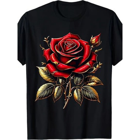Velto Red rose red gold t-shirt All Size S-5XL