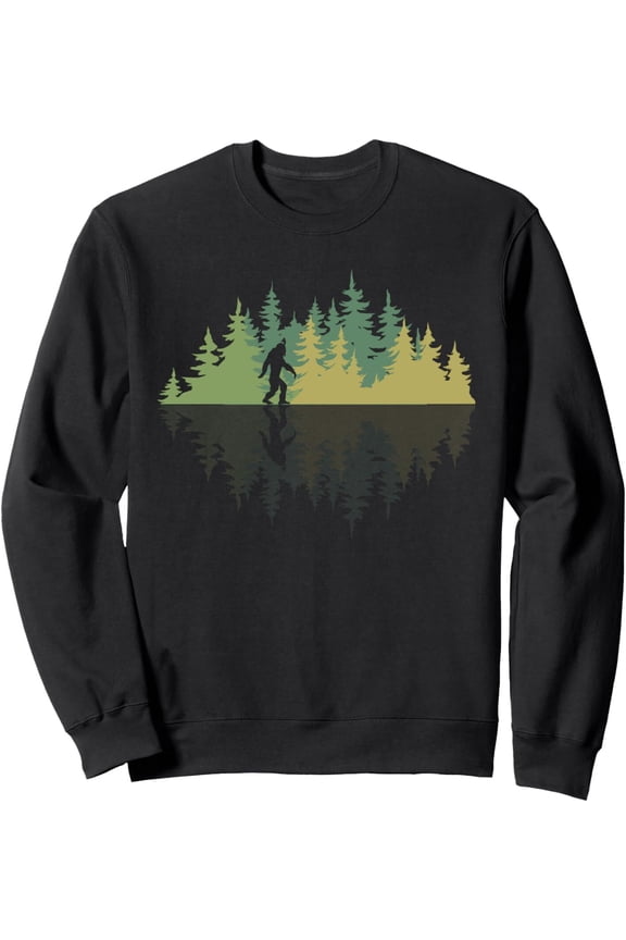 Reflection Forest Trees Sasquatch Conspiracy Yeti Bigfoot Swearshirt Full Size S-5XL