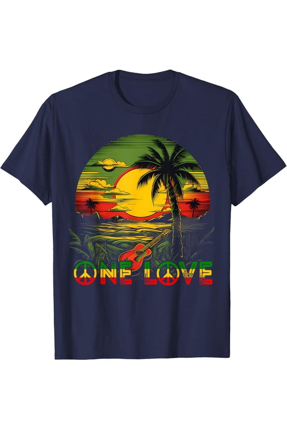 Reggae Music Guitar Rasta Jamaica Rasta Reggae Sunset T-Shirt All Size S-5XL