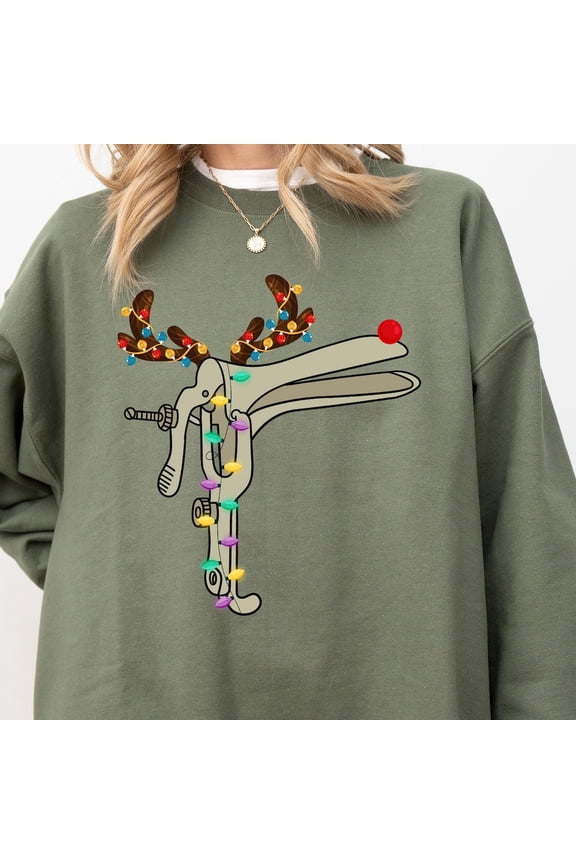 Reindeer Speculum Nurse Sweatshirt, Nurse , Sweater For Nurse, OBGYN Nurse Sweater, Nursing Xmas SweaSweatshirt Full Size S-5XL