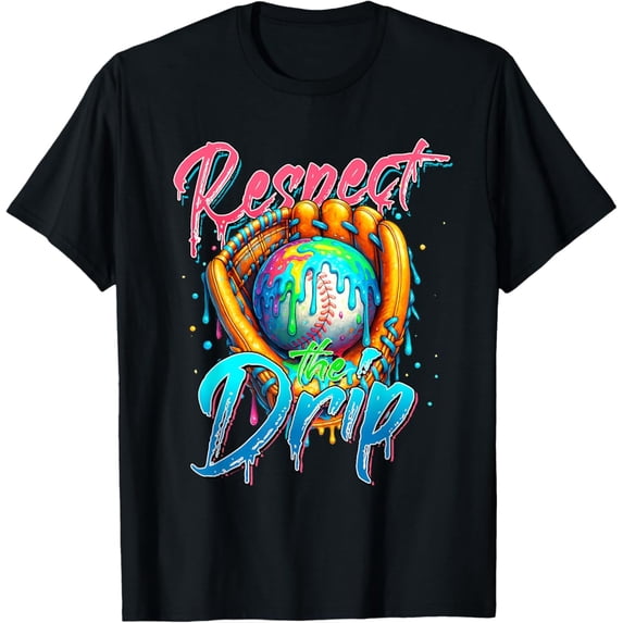 Velto Respect The Drip Game Day Baseball Player Ice-Cream Dripping T-Shirt Fullsize S-5XL Shirt