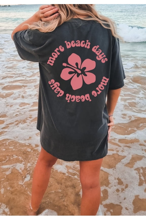Retro Beach Shirt Cute Oversized Beach Tshirt Preppy Summer Shirt More Beach Days Graphic Tee Hibiscus Flower Shirt Coconut Girl All Size S-5XL