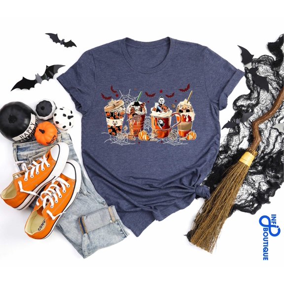 Velto Retro Horror Characters Shirt, Happy Holiday Pumpkin Shirt, Ghost Shirt, Horror Movie Shirt, Cute Monsters, Pumpkin Tee,Spooky Season,Fall Shirt All Size S-5XL