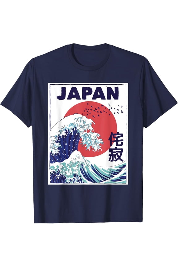 Retro Japan Graphic Famous Great Wave Ocean Japanese Flag T-Shirt All Size S-5XL