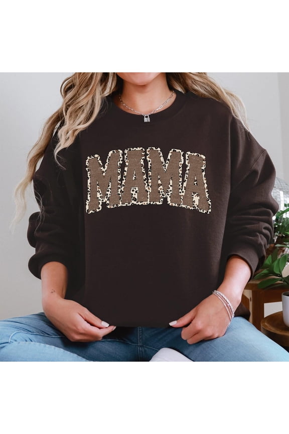 Retro Leopard Textured Mama Sweatshirt for Mom Gift, Full size S-5XL