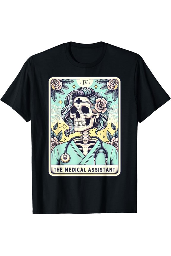 Retro Medical Assistant Tarot Card Skeleton CMA Nurse Witch T-Shirt All Size S-5XL