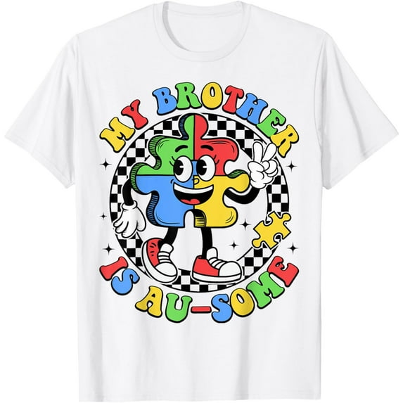 Velto Retro My Brother Is Awesome Autism Awareness Sister Autistic T-Shirt All Size S-5XL