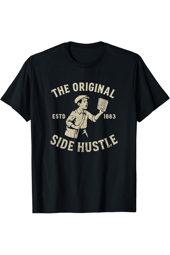 Retro Newspaper Boy Graphic | Original Side Hustle Art T-Shirt All Size S-5XL