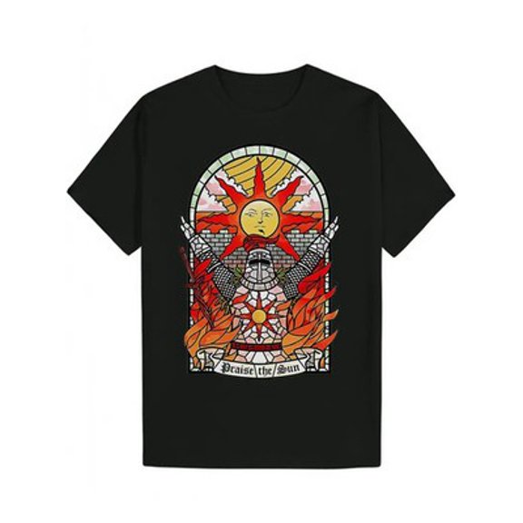 Velto Retro Style Men's Black T-Shirt | Sun & Flames Design "Praise the Sun" Text, Ca All Size S-5XL