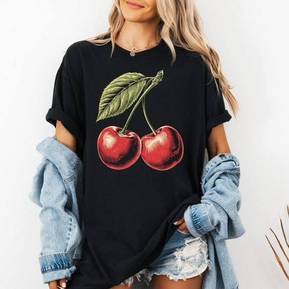 Velto Retro Vintage Cherry Graphic T-Shirt Aesthetic Unisex Short Sleeve Tee All Size S-5XL