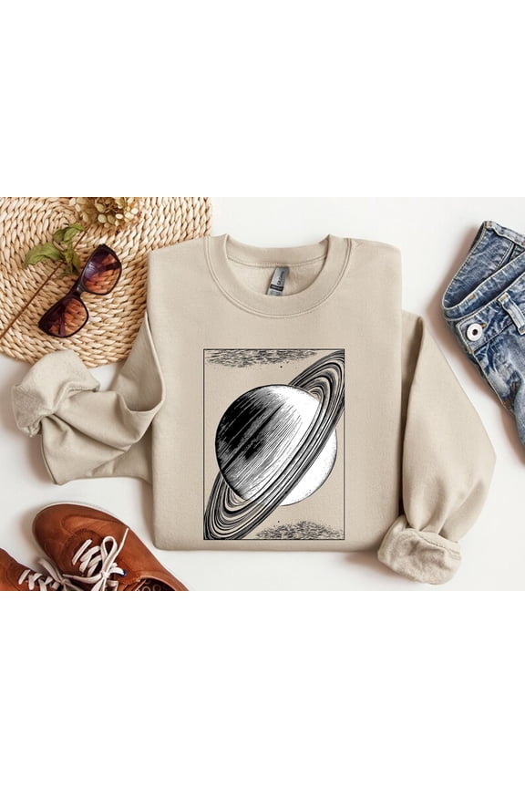 Rings of Saturn Sweatshirt in Black Aqua, Astronomy Gifts for Men or Women, Hubble Telescope Sweater, Planet Print, Mens Graphic Tee All Size S-5XL