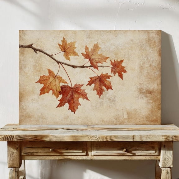 Velto Rustic Autumn Maple Leaves Canvas – Vintage Fall Decor for Cozy Seasonal Ambiance, SIZE 12x18 INCLUDE Pine Wood Frame 0.75-Inch