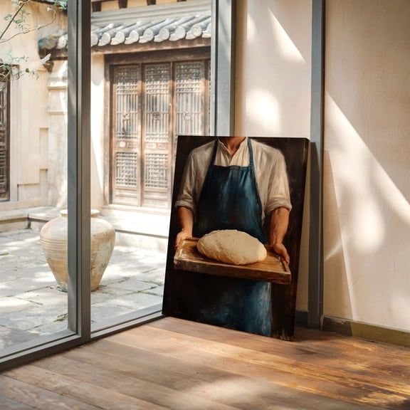 Velto Rustic Baker Canvas Wall Art Farmhouse Kitchen Decor Bread Dough Artisan Baking Vintage Style Artwork, SIZE 8x10 INCLUDE Pine Wood Frame 1.25-Inch