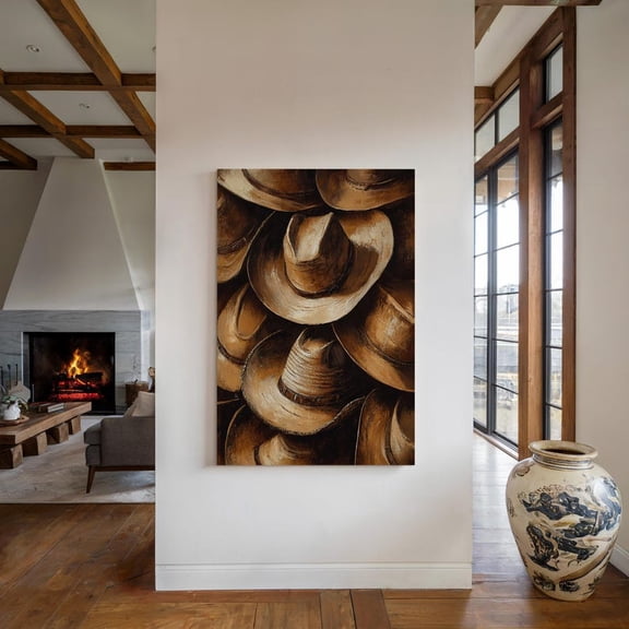 Velto Rustic Cowboy Hat Canvas Art - Vintage Western Decor for Home or Office, SIZE 8x10 INCLUDE Pine Wood Frame 1.25-Inch