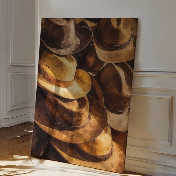 Velto Rustic Cowboy Hats Canvas Art - Vintage Western Decor for Home or Office, SIZE 12x18 INCLUDE Pine Wood Frame 1.25-Inch