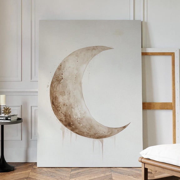 Velto Rustic Crescent Moon Art - Minimalist Brown Moon With Subtle Drips, Perfect For Boho And Celestial-Themed Rooms Canvas, 8x10 0.75-Inch Pine Wood Frame