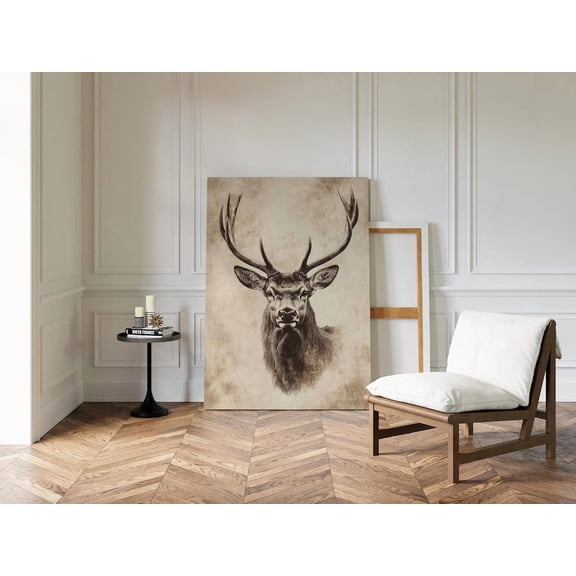 Velto Rustic Deer Head Canvas, Vintage Elk Art for Neutral Woodland and Cabin Lodge Decor, SIZE 8x12 INCLUDE Pine Wood Frame 1.25-Inch