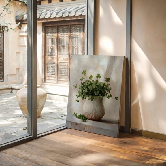 Velto Rustic Four Leaf Clover Canvas Art Lucky Botanical Still Life Farmhouse Seasonal Wall Decor, SIZE 8x10 INCLUDE Pine Wood Frame 1.25-Inch