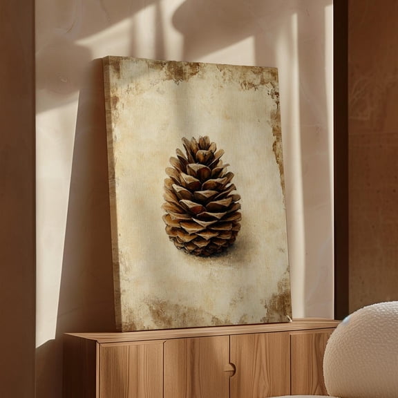 Velto Rustic Pine Cone Canvas Art - Vintage Nature Wall Decor, Cozy Woodland Lodge Aesthetic, Earthy Farmhouse Accent, SIZE 8x10 INCLUDE Pine Wood Frame 1.25-Inch