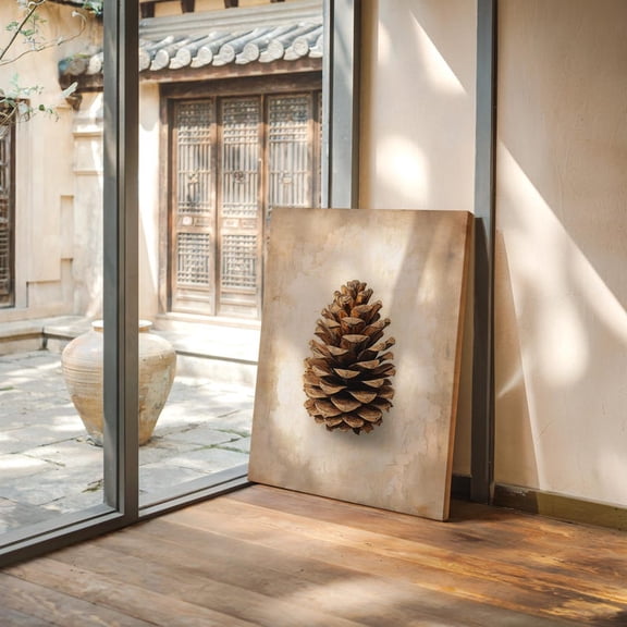 Velto Rustic Pine Cone Canvas, Vintage Woodland Wall Art, Cozy Cabin Lodge Decor, SIZE 8x10 INCLUDE Pine Wood Frame 1.25-Inch