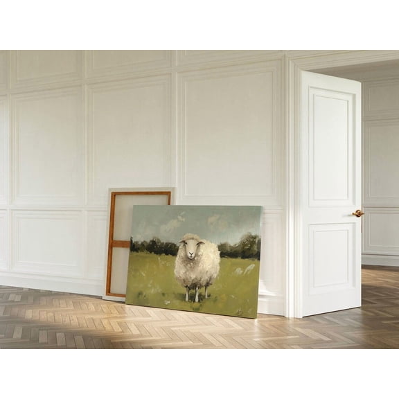 Velto Rustic Sheep Canvas Art, Farmhouse Animal Wall Decor for Cottagecore Country Living, SIZE 12x18 INCLUDE Pine Wood Frame 1.25-Inch