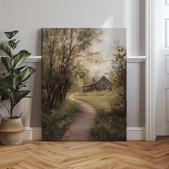 Velto Rustic Summer Cabin Path, Country & Farmhouse Landscape Wall Decor, Vintage Forest Cozy Cottage Canvas, 8x12 0.75-Inch Pine Wood Frame