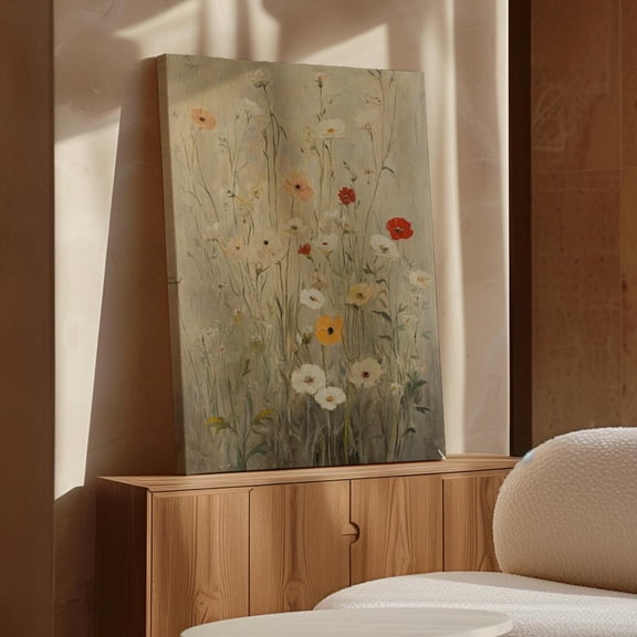 Velto Rustic Wildflower Canvas, Neutral Floral Decor with Red, Yellow, and White Flowers, SIZE 8x10 INCLUDE Pine Wood Frame 1.25-Inch