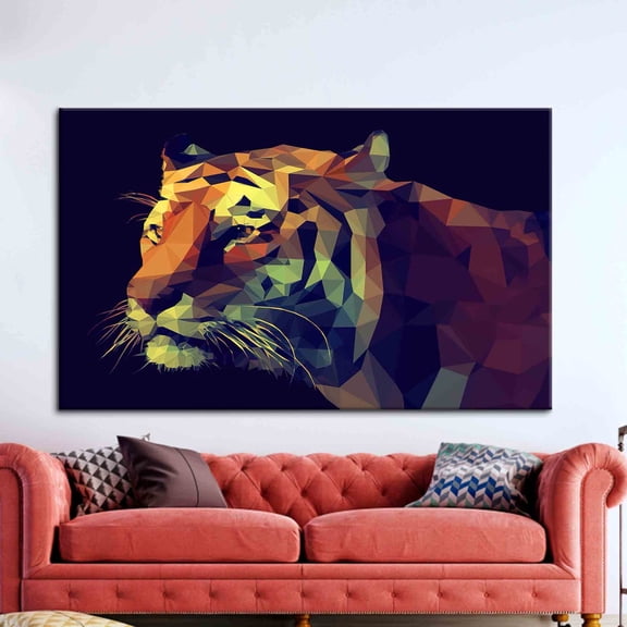 Velto Safari Animals Artwork, Geometric Animal Canvas, Polygon Animal Art, Abstract Tiger, Wildlife Art Canvas, 16x24 UNFRAMED